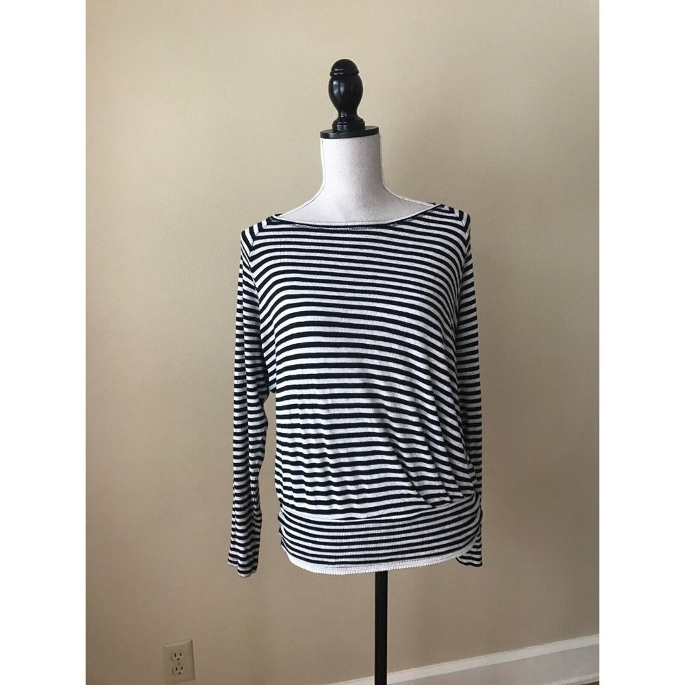 H by Bordeaux Black/White Striped Top Sz. Medium